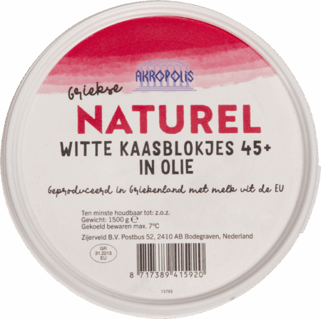 Akropolis witte kaasblokjes in olie