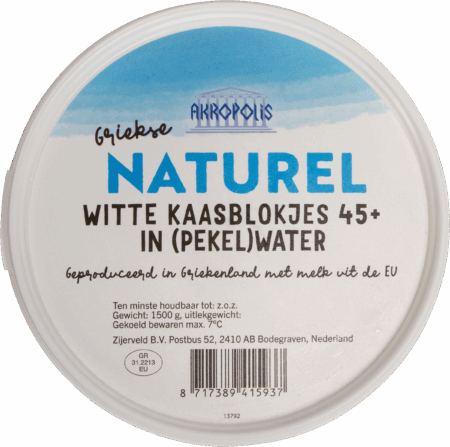 Akropolis witte kaasblokjes op water